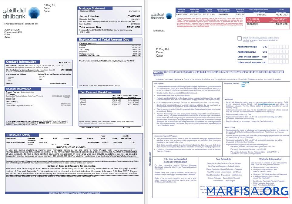 Downloadable Qatar Ahlibank mortgage statement in Word and PDF formats 1 2 template